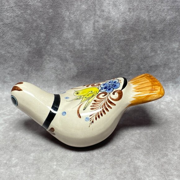 Hand-Painted Ceramic Bird Figurine Blue Yellow Floral Design Mexico Folk Art - Picture 5 of 9